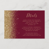 Bourgogne rood goud glitter rand bruiloft details informatiekaartje (Voorkant)
