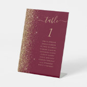 Bourgogne Rood Goud Glitter Trouwtafel Nummer Reclamebord Met Voetstuk (Voorkant)