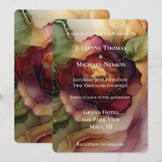 Bourgogne Rood Goud Roos Bloemen Huwelijk II Kaart (Voorkant / Achterkant)