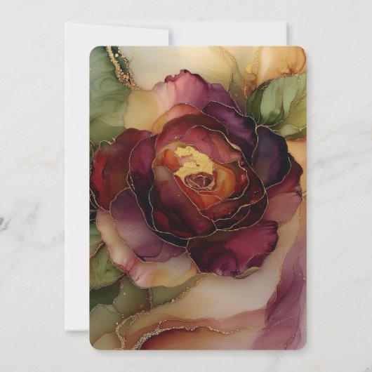 Bourgogne Rood Goud Roos Bloemen Huwelijk Kaart (Achterkant)