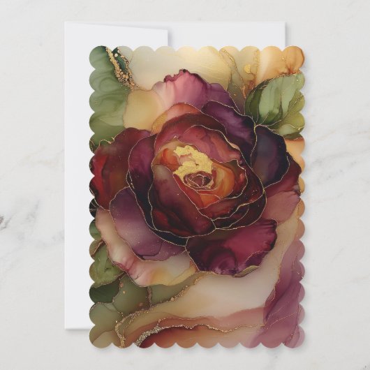 Bourgogne Rood Goud Roos Bloemen Verjaardag Kaart (Achterkant)