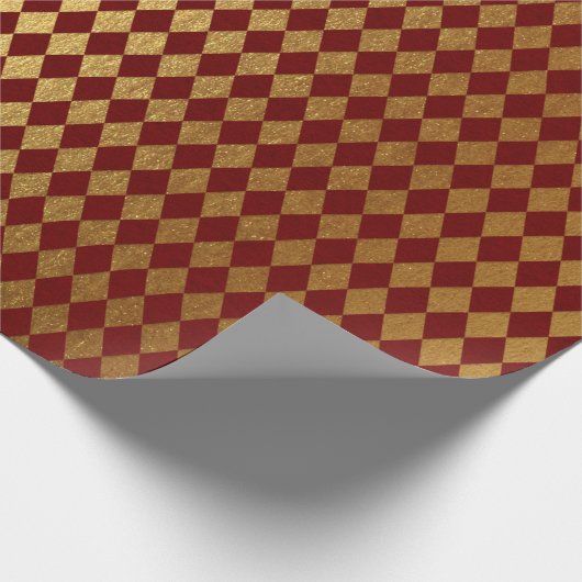 Bourgogne rood goud Royal Chessboard Diamond Cut Cadeaupapier (Hoek)