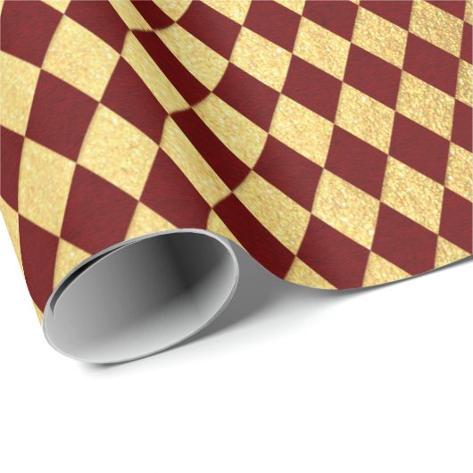 Bourgogne rood goud Royal Chessboard Diamond Cut Cadeaupapier (Rol Hoek)