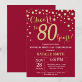 Bourgogne Rood Goud Verrassing 80e Verjaardag Diam Kaart (Voorkant / Achterkant)