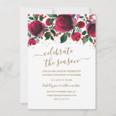 Bourgogne Rood Groen Goud Bloemen Kerstfeest Kaart (Voorkant)