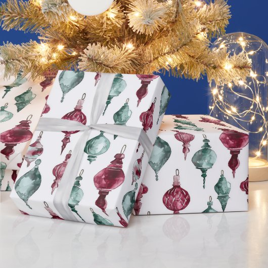 Bourgogne Rood Groene Kerst Ornamenten Cadeaupapier (Feestdagen)