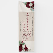 Bourgogne rood ivoor bloemig Roos quinceanera Welk Spandoek (Verticaal)