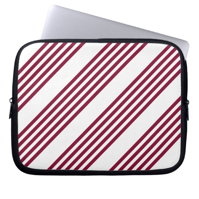 Bourgogne rood met wit vijfstrips laptop sleeve (Voorkant)