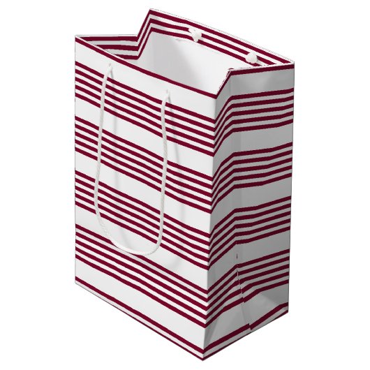 Bourgogne rood met wit vijfstrips medium cadeauzakje (Voorkant Gekanteld)
