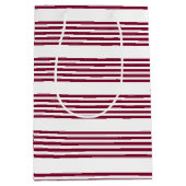 Bourgogne rood met wit vijfstrips medium cadeauzakje (Voorkant)