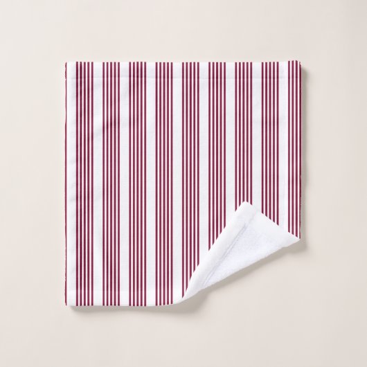 Bourgogne rood met wit vijfstrips washandje (Wasdoekje)