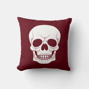 Bourgogne rood met witte schedel Spooky Halloween Kussen