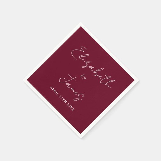 Bourgogne Rood Modern Minimalistisch Script Weddin Servet (Hoek)