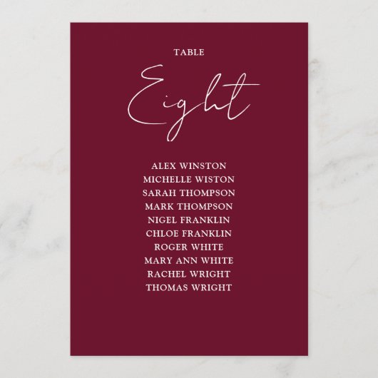 Bourgogne Rood Moderne Zitting Grafiek Tafelnummer (Voorkant)