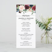 Bourgogne Rood Navy Blauw Waterverf Floral Boho Menu (Staand voorkant)