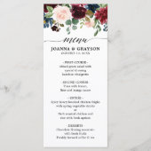 Bourgogne Rood Navy Blauw Waterverf Floral Boho Menu (Voorkant)