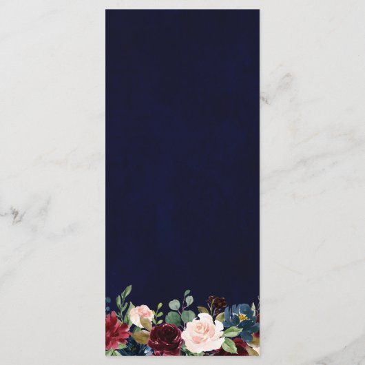 Bourgogne Rood Navy Blauw Waterverf Floral Boho Menu (Achterkant)