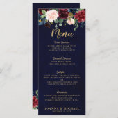 Bourgogne Rood Navy Blauw Waterverf Floral Boho Menu (Voorkant / Achterkant)