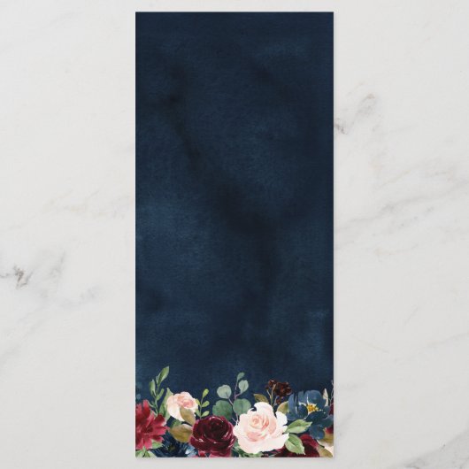 Bourgogne Rood Navy Blauw Waterverf Floral Boho Menu (Achterkant)