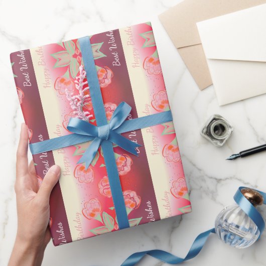 Bourgogne rood roze en Sinaasappel bloemen Cadeaupapier (Geschenken)