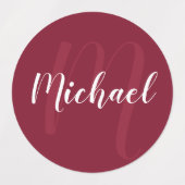 Bourgogne rood script gepersonaliseerd monogram en labels (Design 2)