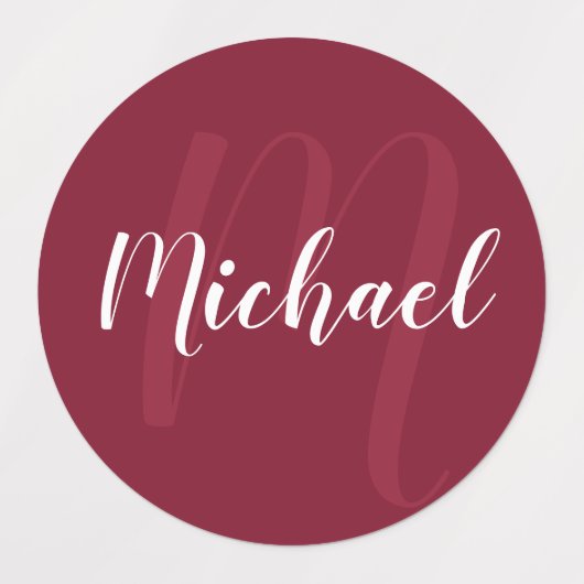 Bourgogne rood script gepersonaliseerd monogram en labels (Design 1)