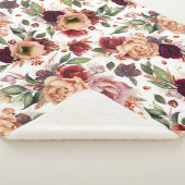 Bourgogne Rood Sinaasappel Bloemen Herfst Patroon  Sherpa Deken (3/4)