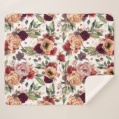 Bourgogne Rood Sinaasappel Bloemen Herfst Patroon  Sherpa Deken (Voorkant (horizontaal))