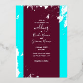 Bourgogne Rood Turquoise Blauw Zilveren Graan Eleg Folie Uitnodiging (Voorkant)