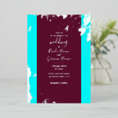 Bourgogne Rood Turquoise Blauw Zilveren Graan Eleg Folie Uitnodiging (Staand Voorkant)