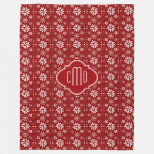 Bourgogne Rood & Wit Abstract Kerstmis Sneeuwvlokk Fleece Deken