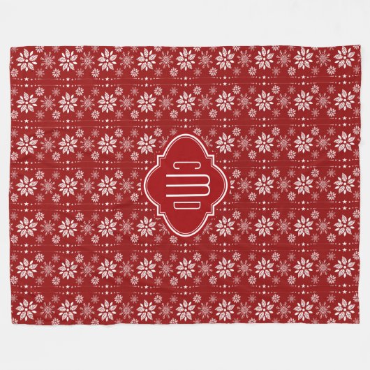 Bourgogne Rood & Wit Abstract Kerstmis Sneeuwvlokk Fleece Deken (Voorkant (Horizontaal))