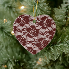 Bourgogne rood wit kant bloemig keramisch ornament