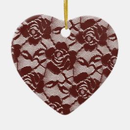 Bourgogne rood wit kant bloemig keramisch ornament