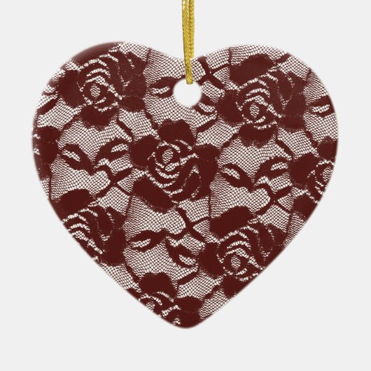 Bourgogne rood wit kant bloemig keramisch ornament (Voorkant)