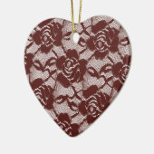 Bourgogne rood wit kant bloemig keramisch ornament (Links)