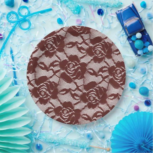 Bourgogne rood wit kant bloemig papieren bordje (Feest)