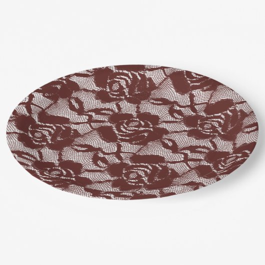 Bourgogne rood wit kant bloemig papieren bordje (Gekanteld)