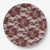 Bourgogne rood wit kant bloemig papieren bordje (Voorkant)