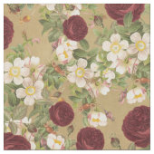 Bourgogne Rood & Wit Rozen met Knoppen Stof (Close Up)