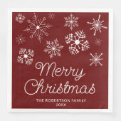 Bourgogne Rood Wit Sneeuwvlokken Kerstfeest Servet (Voorkant)