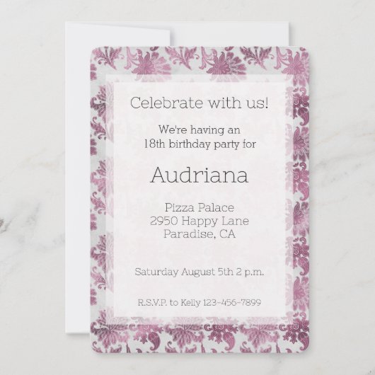 Bourgogne Rood Zilver Bloemen Verjaardag Kaart (Voorkant)