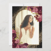 Bourgogne Rood Zwart Goud Bloemen Foto Quinceanera Kaart (Achterkant)