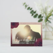 Bourgogne Roos Bloemen Trouwfoto Dank u Briefkaart (Staand voorkant)