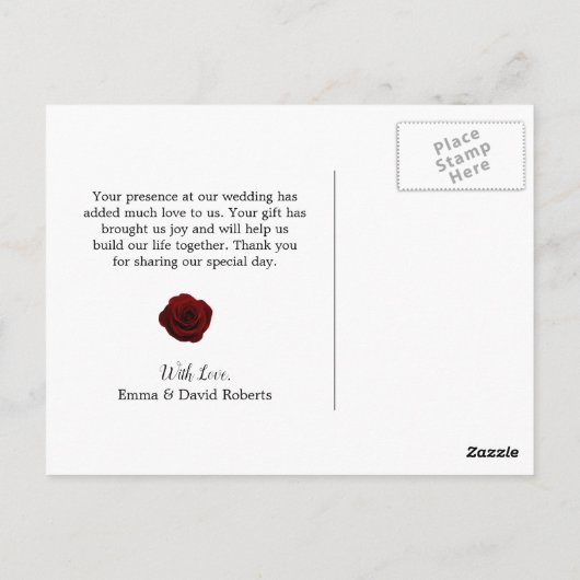 Bourgogne Roos Bloemen Trouwfoto Dank u Briefkaart (Achterkant)