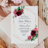 Bourgogne Roos Boheemse Bloemen Huwelijksuitnodigi Kaart