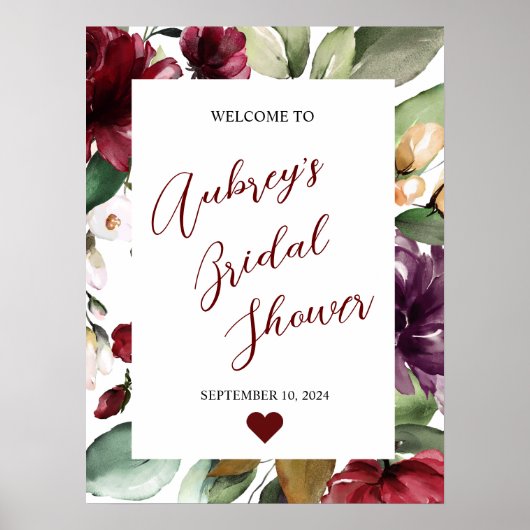 Bourgogne Roos bruiloft Welkomstbord Poster (Voorkant)