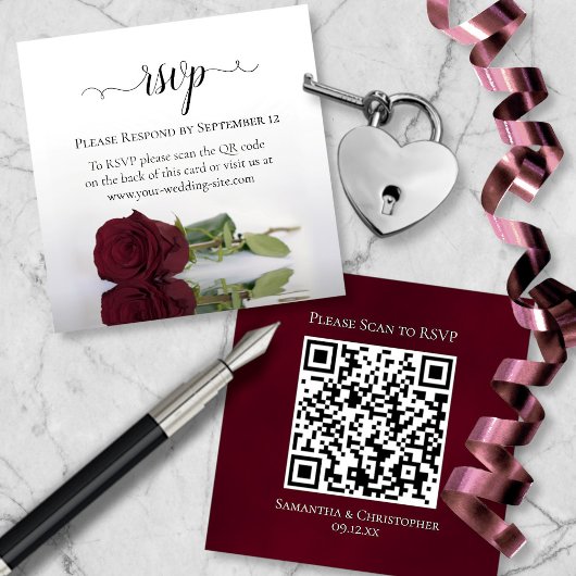 Bourgogne Roos Elegant Bruiloft RSVP QR Code Informatiekaartje