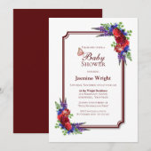 Bourgogne Roos Floral Baby shower Kaart (Voorkant / Achterkant)