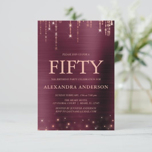 Bourgogne Roos Gold 50ste verjaardagsfeestje Kaart (Staand voorkant)